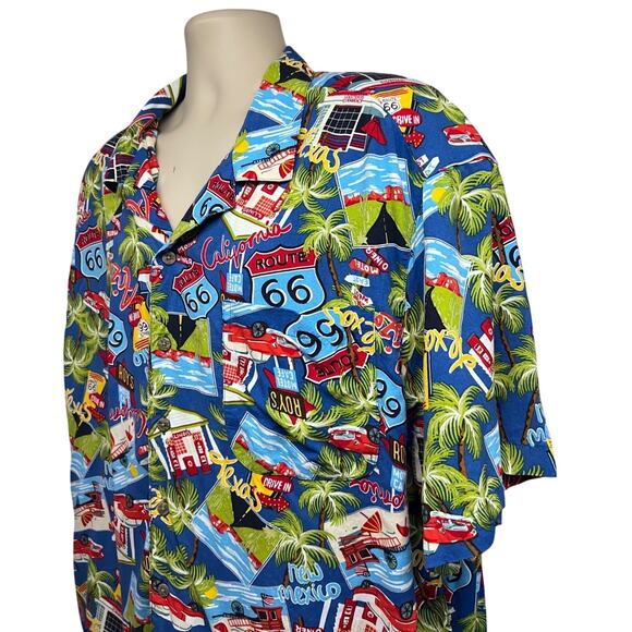 Hawaiian Retro Route 66 All Over Print Blue Vintage Button Up Shirt 3XL Pocket - Picture 5 of 9